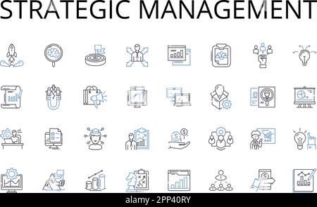 Symbolsammlung für strategische Managementlinien. Unternehmensführung, Finanzplanung, Ressourcenzuweisung, Marktanalyse, Markenpositionierung Stock Vektor