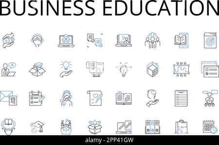 Symbolsammlung für Business Education Line. Unternehmerische Ausbildung, Management-Ausbildung, Handelsunterricht, Corporate Learning, Wirtschaft Stock Vektor