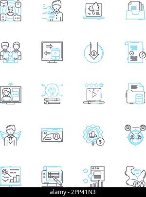 ES unterstützt lineare Symbolsätze. Technisch, Nerk, Cybersicherheit, Fehlerbehebung, Software, Hardware, Connectivity Line Vector und Concept Signs. Helpdesk Stock Vektor