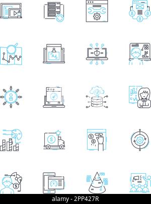 Lineare Symbole für Verbraucherverhalten festgelegt. Entscheidungsfindung, Psychologie, Wahrnehmung, Einstellungen, Loyalität, Impuls-, Branding-Linien-Vektor- und Konzeptzeichen Stock Vektor