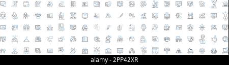 Sammlung von Symbolen für Gruppenlinien. Teamwork, Partnerschaft, Koalition, Kohäsion, Synergie, Einheit, Allianzvektor und lineare Darstellung Stock Vektor