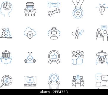 Vereinheitlichte Sammlung von Symbolen für Recherche. Zusammenarbeit, Integration, Synergie, Konnektivität, Innovation, Effizienz, Kommunikationsvektor und linear Stock Vektor