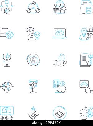 Lineare Symbole für Financial Analysis festgelegt. Rentabilität, Liquidität, Solvabilität, Effizienz, Wachstum, Umsatz, Cashflow-Linien-Vektor und Konzeptzeichen. Risiko Stock Vektor
