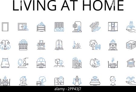 Living At Home Line Icons Kollektion. Aufenthalt, Wohnort, Wohnstatus, bewohnende Familie, Wohnhaus, - Wohnen im Haushalt, Homestead Stock Vektor