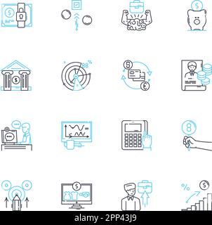 Lineare Symbole für das Zeitmanagement festgelegt. Priorisierung, Planung, Produktivität, Flexibilität, Effizienz, Fokus, Deadline-Vektor und Konzeptzeichen Stock Vektor