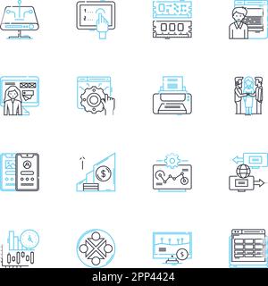 Lineare Symbole für Digitalrechner. Algorithmus, Binär, Cloud, Compiler, Cybersicherheit, Daten, Debugging von Linienvektoren und Konzeptzeichen. Verschlüsselung Stock Vektor