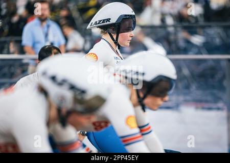 Ontario, Kanada. 21. April 2023. Foto von Alex Whitehead/SWpix.com - 21/04/2023 - Radfahren - Tissot UCI Track Nations Cup, Runde 3: Milton - Mattamy National Cycling Centre, Ontario, Kanada - Qualifizierung der Frauenmannschaft Sprint - Britisches Milly Tanner Credit: SWpix/Alamy Live News Stockfoto