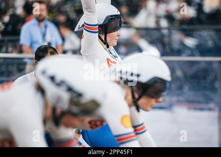 Ontario, Kanada. 21. April 2023. Foto von Alex Whitehead/SWpix.com - 21/04/2023 - Radfahren - Tissot UCI Track Nations Cup, Runde 3: Milton - Mattamy National Cycling Centre, Ontario, Kanada - Qualifizierung der Frauenmannschaft Sprint - Britisches Milly Tanner Credit: SWpix/Alamy Live News Stockfoto