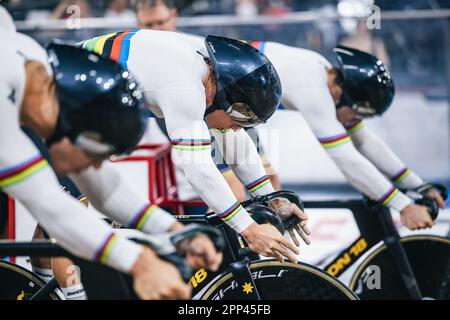 Ontario, Kanada. 21. April 2023. Foto von Alex Whitehead/SWpix.com - 21/04/2023 - Radfahren - Tissot UCI Track Nations Cup, Runde 3: Milton - Mattamy National Cycling Centre, Ontario, Kanada - Qualifizierung für Mannschaftssprint - Australiens Matthew Richardson Credit: SWpix/Alamy Live News Stockfoto