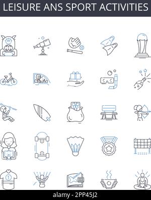 Freizeit- und Sportaktivitäten Line Icons Kollektion. Erholung, Unterhaltung, Verfolgungsjagden, Vergnügungen, Hobbys, Zeitvertreib, Spiele, Vektor und linear Stock Vektor
