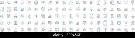 Sammlung von Liniensymbolen für Planung und Planung. Plotten, Strategieren, Organisieren, Entwickeln, Berechnen, Machinating, Conspiring Vector und linear Stock Vektor