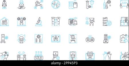 Lineare Symbole für Keime festgelegt. Mikroben, Bakterien, Virus, Krankheitserreger, Infektion, Verschmutzung, Hygienelinienvektor und Konzeptzeichen. Antibiotika, Immunität Stock Vektor