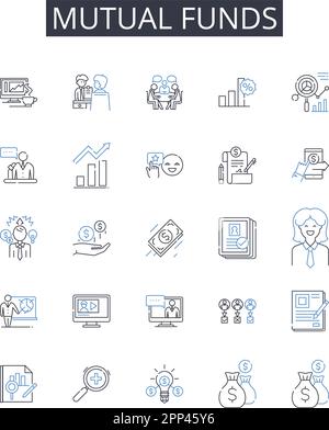 Symbolsammlung für Investmentfonds-Positionen. Aktienfonds, Anleihefonds, Wachstumsfonds, Einkommenskassen, Indexfonds, Anlageklassen, Anlagepools Vektor und Stock Vektor