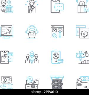 Lineare Symbole für Cyber-Economy. Digital, Blockchain, Kryptowährung, E-Commerce, Cybersicherheit, Technologiebasierte Linienvektor- und Konzeptzeichen für die Automatisierung Stock Vektor