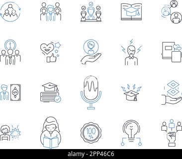 Symbolsammlung für Curriculum Sector Line (Curriculum-Sektor). Bildung, Lernen, Lehren, Standards, Beurteilung, Curriculumdesign, Pädagogik-Vektor und linear Stock Vektor