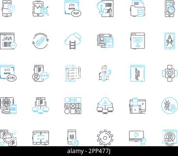 Lineare Symbole für digitale Werbung. Marketing, Social Media, Online, Kampagnen, SEO, PPC, Vektor der Werbelinie und Konzeptzeichen. Analysen, Anzeigen Stock Vektor