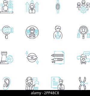 Lineare Symbole für Grundfreiheiten festgelegt. Freiheit, Gleichheit, Demokratie, Souveränität, Humanismus, Justiz, Zivillinienvektor und Konzeptzeichen. Protest Stock Vektor
