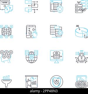 Lineare Symbole für strategische Planung festgelegt. Vision, Ziele, Mission, Ziele, Analyse, Ressourcen, Aktionslinienvektor und Konzeptzeichen. Richtung Stock Vektor