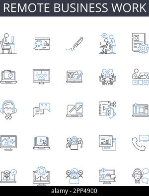 Symbolsammlung für Remote-Business-Arbeitsbereiche. Virtuelle Beschäftigung, Online-Freiberufler, Fernarbeit, Fernarbeit, Telearbeit, Mobiles Arbeiten Stock Vektor