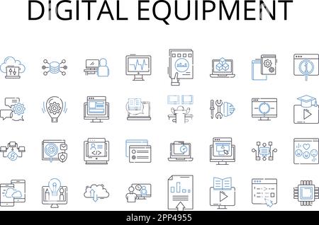 Symbolsammlung für digitale Geräte. Elektronische Geräte, Cyber-Gadgets, virtuelle Instrumente, technologische Maschinen, Rechenwerkzeuge, Online Stock Vektor