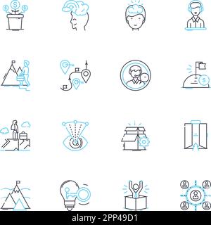 Lineare Symbolsätze für berufliche Weiterentwicklung. Förderung, Wachstum, Entwicklung, Fortschritt, Fortschritt, Höhe, Bewegungslinienvektor nach oben und Stock Vektor