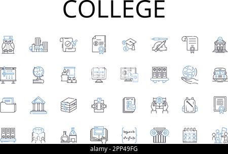 College Line Icons Kollektion. Universität, Institut, Akademie, Schule, Campus, Bildungseinrichtung, Bildungseinrichtung, Vektor und linear Stock Vektor