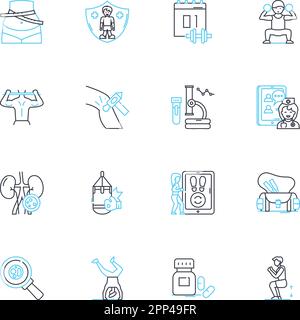 Psychische Gesundheit Lineare Symbole gesetzt. Angst, Depression, Therapie, Stress, Trauma, Emotionen, Selbstpflegelinienvektor und Konzeptzeichen. Bewältigung, Achtsamkeit Stock Vektor