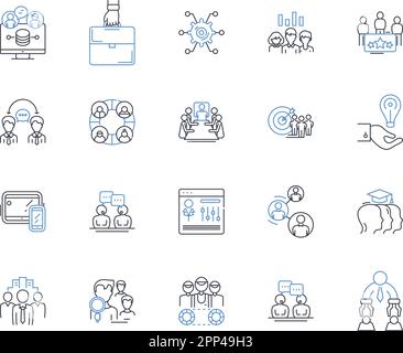 Symbolsammlung für strategische Präsentationslinien. Analyse, Planung, Ziel, Strategie, Einblick, Ausführung, Kreativvektor und lineare Darstellung Stock Vektor