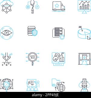 Lineare Symbole für Verbraucherverhalten festgelegt. Entscheidungsfindung, Psychologie, Wahrnehmung, Einstellungen, Loyalität, Impuls-, Branding-Linien-Vektor- und Konzeptzeichen Stock Vektor