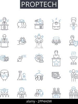 PropTech Line Icons-Sammlung. Immobilientechnik, Immobilientechnik, proprietäre Technologie, Gebäudetechnik, Bautechnik, Anlage Stock Vektor