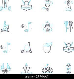 Lineare Symbole für die Kultur der körperlichen Aktivität. Fitness, Gesundheit, Übung, Sport, Erholung, Wellness, Bewegungslinienvektor und Konzeptschilder. Schulung Stock Vektor