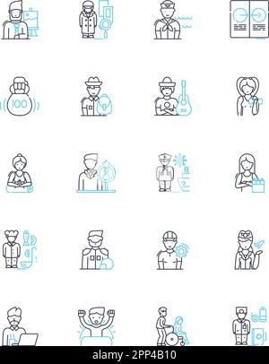 Linearer Symbolsatz für Self-Marketing. Branding, Nerking, Werbeaktion, Werbung, Personalisierung, Markenidentität, Vektor der Marketingstrategie und Stock Vektor