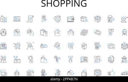 Symbolsammlung für Einkaufslinien. Automatisierung, Robotik, Mechanisierung, Integration, Effizienz, Präzision, Baugruppenvektor und lineare Darstellung Stock Vektor