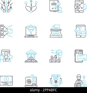 Lineares Symbolset für Empfehlungsmarketing. Befürwortung, Botschafter, Empfehlungen, Belohnungen, Influencer, Loyalität, Linienvektor und Konzeptzeichen teilen Stock Vektor