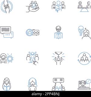 Symbolsammlung für Syndicate Briefing-Linien. Strategie, Intelligenz, Briefing, Zusammenarbeit, Kohäsion, Einblick, Koordinationsvektor und linear Stock Vektor