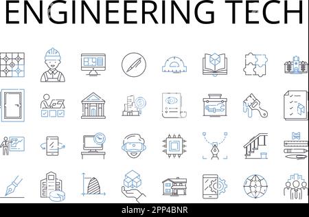 Symbolsammlung für technische Linien. Buchhaltungsfinanzierung, Biologie Leben, Chemie Wissenschaft, Kreative Kunst, Entscheidungsfindung, Bildung und Lernen Stock Vektor