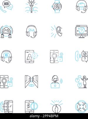 Lineare Symbole für elektronische Hilfe. Hilfe, Support, Fehlerbehebung, Reparatur, Wartung, Installation, Konfigurationslinienvektor und Konzeptzeichen Stock Vektor