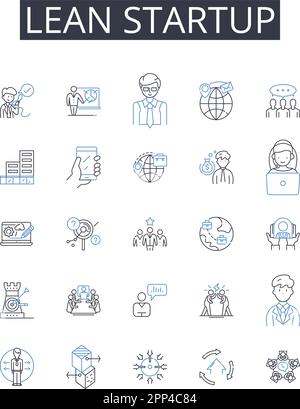 Symbolsammlung für Lean Startup Line. Agile Entwicklung, Scrum-Methodik, Minimum Viable Product, Kundenerkennung, schnelle Iteration, Wachstumshacking Stock Vektor