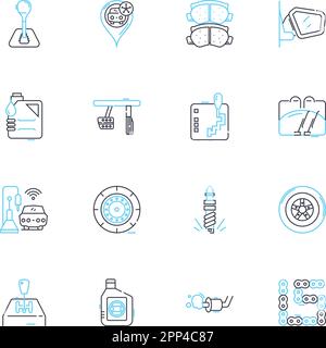 Investieren Sie in einen Satz linearer Symbole für die Fahrt. Transport, Gewinn, Eigentum, Einkommen, Fahrgemeinschaft, Asset, Mobilitätslinienvektor und Konzeptzeichen. Investition, Auto Stock Vektor