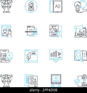 Trade Management - Lineare Symbole festgelegt. Zuordnung, Analyse, Automatisierung, Saldo, Maklergebühr, Compliance, Kontrolllinienvektor und Konzeptzeichen Stock Vektor