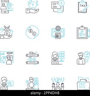 Lineare Symbole für Projektanalysen festgelegt. Metriken, Analyse, Erkenntnisse, Dashboards, Leistung, Verfolgung, Berichterstellung Linienvektor und Konzeptzeichen Stock Vektor