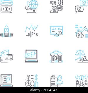 Lineare Symbole für Fiskalvorschriften festgelegt. Steuern, Haushalt, Einnahmen, Schulden, Defizit, Inflation, Ausgabelinien-Vektor und Konzeptzeichen. Auditing, Oversight Stock Vektor