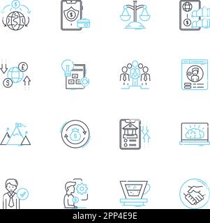 Lineare Symbole für Online-Unternehmen festgelegt. E-Commerce, Digital, Marketplace, virtuell, Internet, Händler, Plattformlinienvektor und Konzeptschilder. Webbasiert Stock Vektor