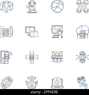 Symbolsammlung für die Hardware-Verbrauchsmaterialien. Nägel, Schrauben, Bolzen, Scharniere, Halterungen, Vektor und lineare Darstellung der Muttern, Unterlegscheiben. Anker, Haken, Heftklammern Stock Vektor