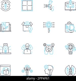 Lineare Symbole für Marktstrategie gesetzt. Segmentierung, Positionierung, Differenzierung, Ausrichtung, Forschung, SWOT, Branding-Line-Vektor und Konzeptschilder Stock Vektor