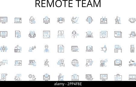 Symbolsammlung für Remote Team Line. Investitionen, Vermögenswerte, Portfolios, Renditen, Diversifizierung, Liquidität, Risikovektor und lineare Darstellung. Rücksendungen Stock Vektor