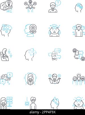 Lineare Symbole für kognitive Reparatur festgelegt. Neurowissenschaften, Achtsamkeit, Kognitive Rehab, Resilienz, Neurale Plastizität, Emotionale Intelligenz, Neuroplastizität Stock Vektor