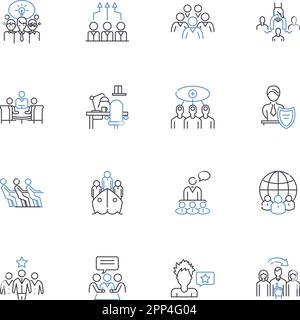 Kollektion der Liniensymbole des Lenkungsausschusses Führung, Strategie, Entscheidungsfindung, Zusammenarbeit, Verantwortlichkeit, Einheitsvektor, Richtungsvektor und linear Stock Vektor