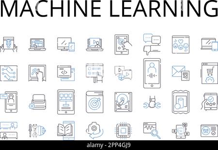 Symbolsammlung für Machine Learning Line. Künstliche Intelligenz, Automatisiertes Lernen, Data Mining, Datenanalyse, Deep Learning, Natürliche Sprache Stock Vektor