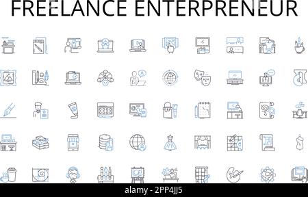 Freelance Enterpreneur Line Icons Kollektion. Dankbarkeit, Wertschätzung, Dankbarkeit, Anerkennung, Bewunderung, Selbstwertgefühl, Lob-Vektor und lineare Darstellung Stock Vektor